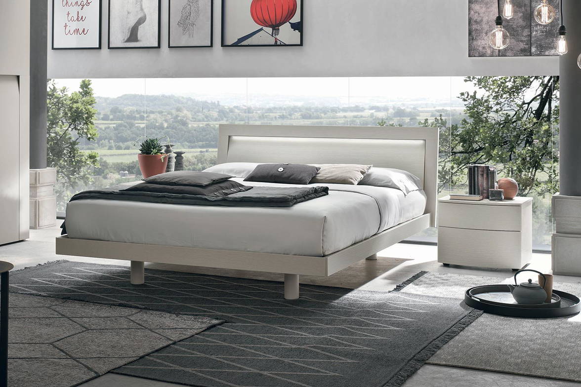 Kryzia bed with optional LED lights headboard in composition with Dolce Vita nightstand Kryzia bed with optional LED lights headboard in composition with Dolce Vita nightstand