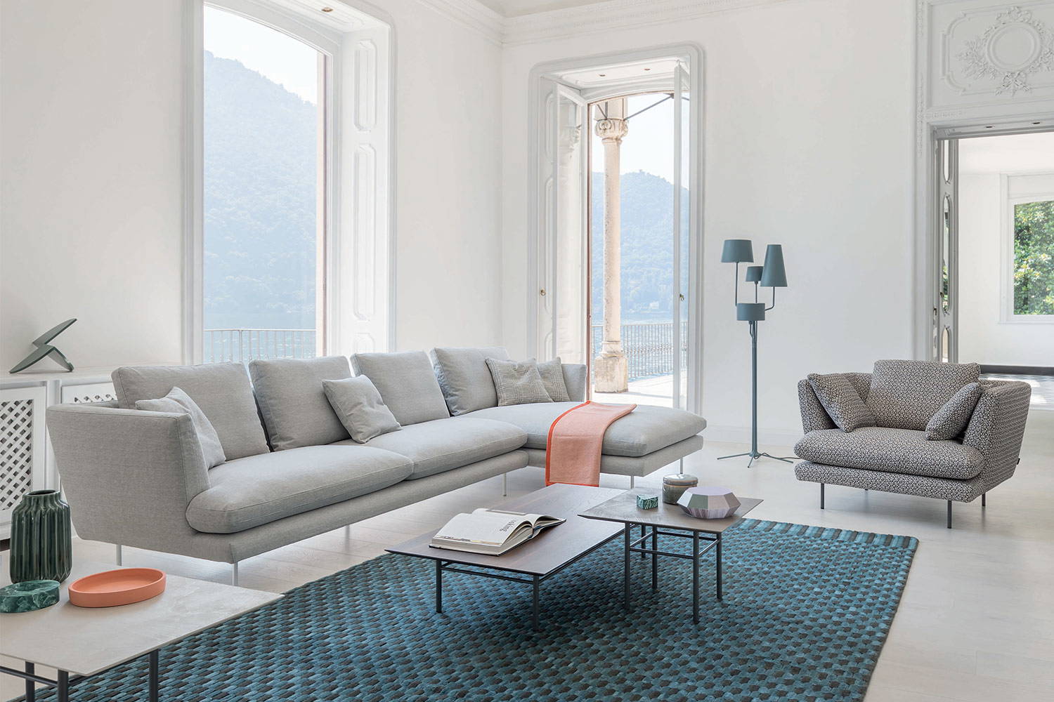 Lars sectional sofa with chaise by Bonaldo in a living area