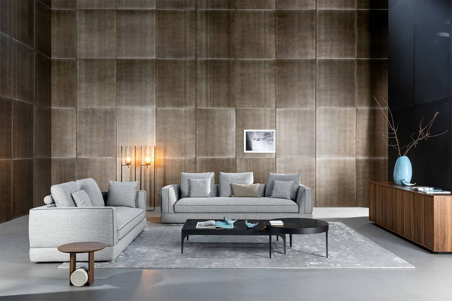 Liam sofas with an Element end table, Passy coffee tables and a Backdrop sideboard.