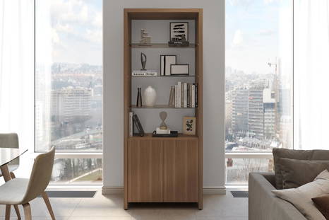 Linea 5802 Double Shelf by BDI in natural walnut wood finish 