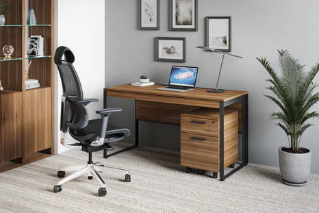 Linea 6221 office desk with Linea 6227 mobile file cabinet by BDI