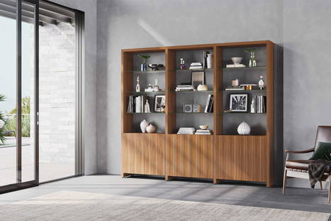 Linea shelf composition D in natural walnut wood finish