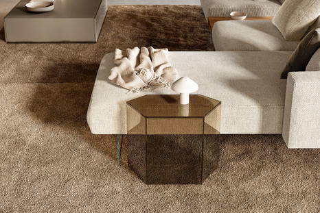The Livre end table in smoked bronze glass.