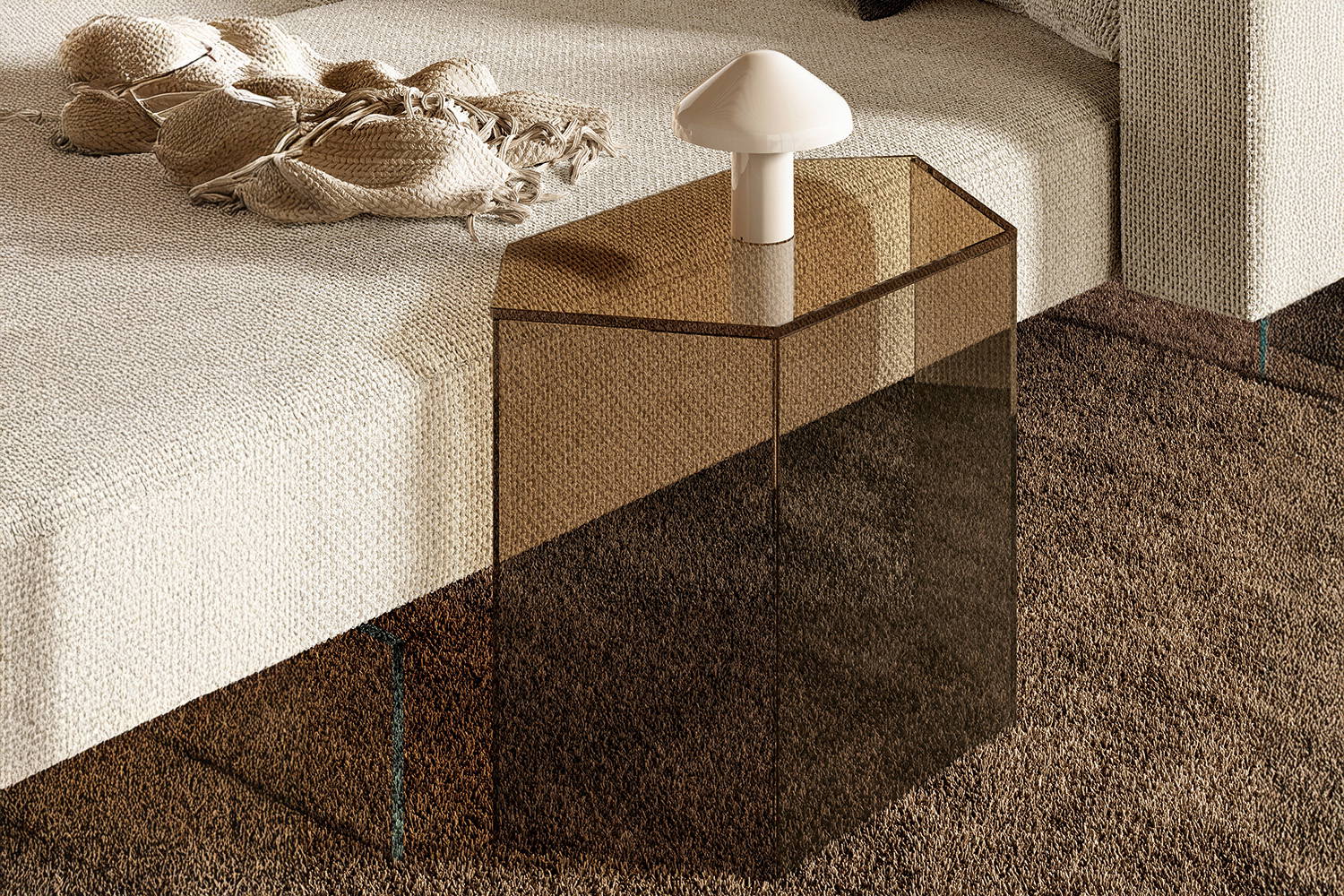 The Livre nightstand in smoked bronze glass.