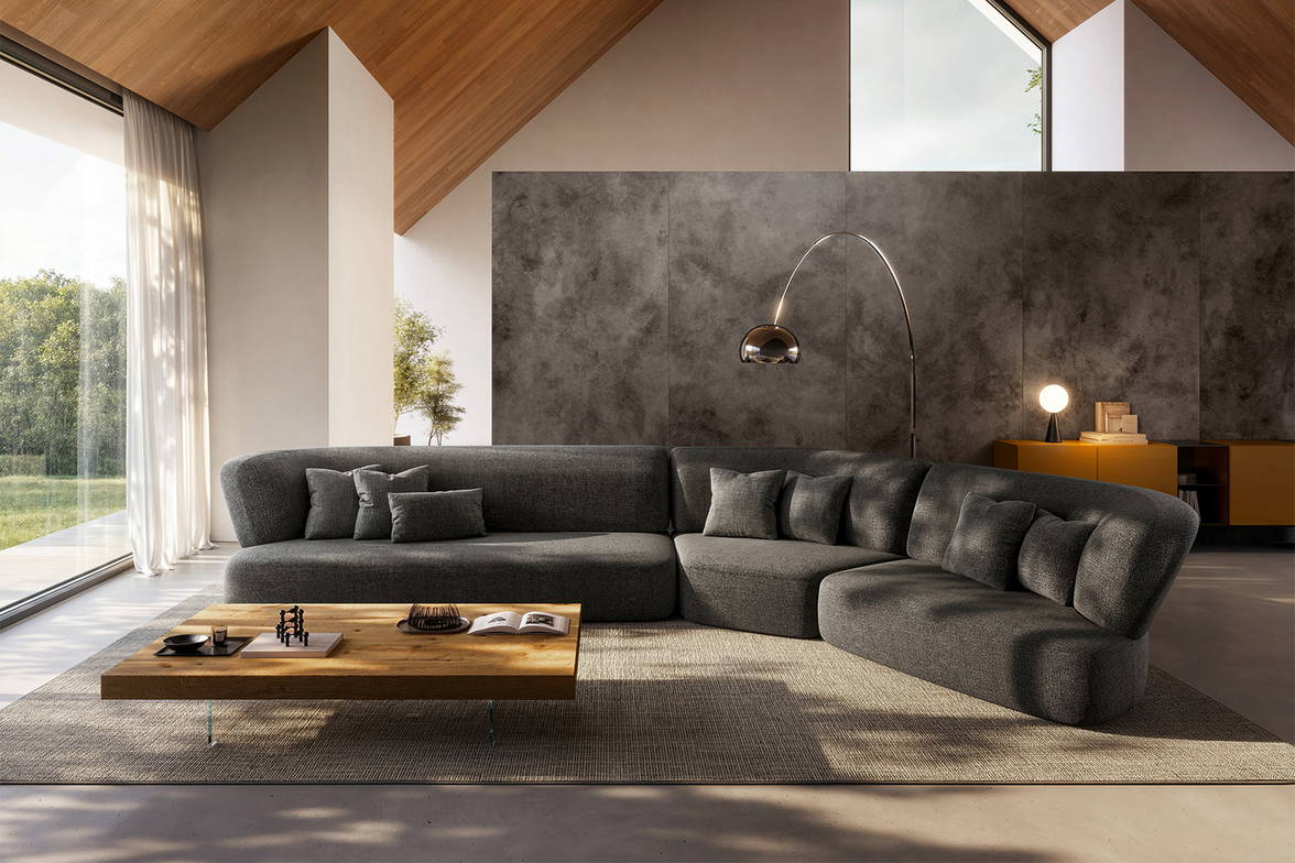 The Londy Angled Sectional Sofa with the Air Wood Coffee table. The Londy Angled Sectional Sofa with the Air Wood Coffee table.