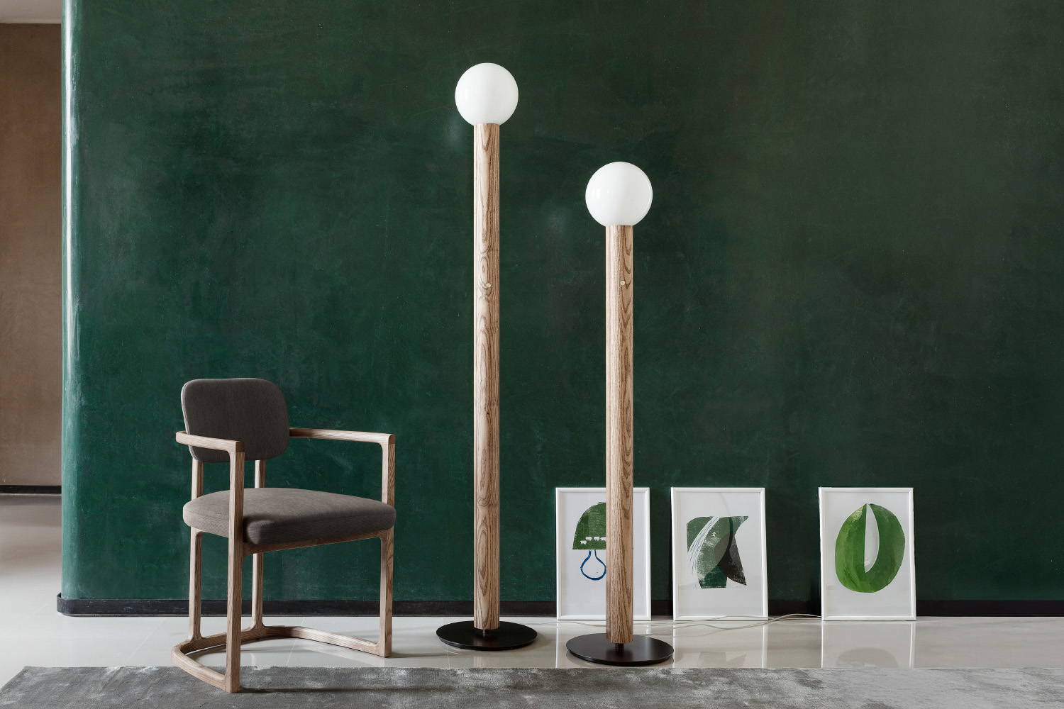 Lum floor lamps with Serena dining chair by Porada
