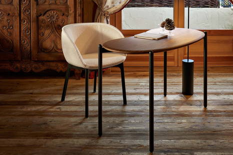 Lunat desk with Charla dining chair displayed in a homey style