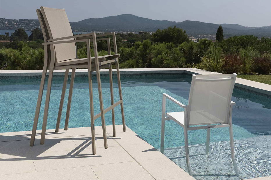 Maiorca bar stools by Talenti are stackable