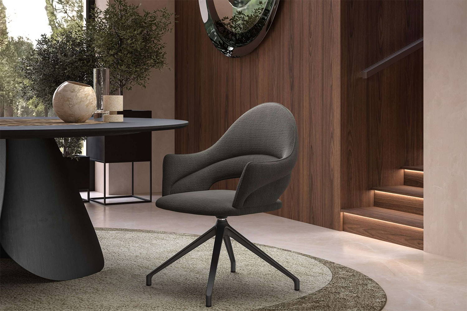 Marina Swivel Dining Chair with Veliero Swivel Dining Table 