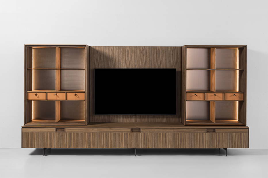 Matics Wall Unit Composition C by Porada in Canaletto walnut with optional drawers