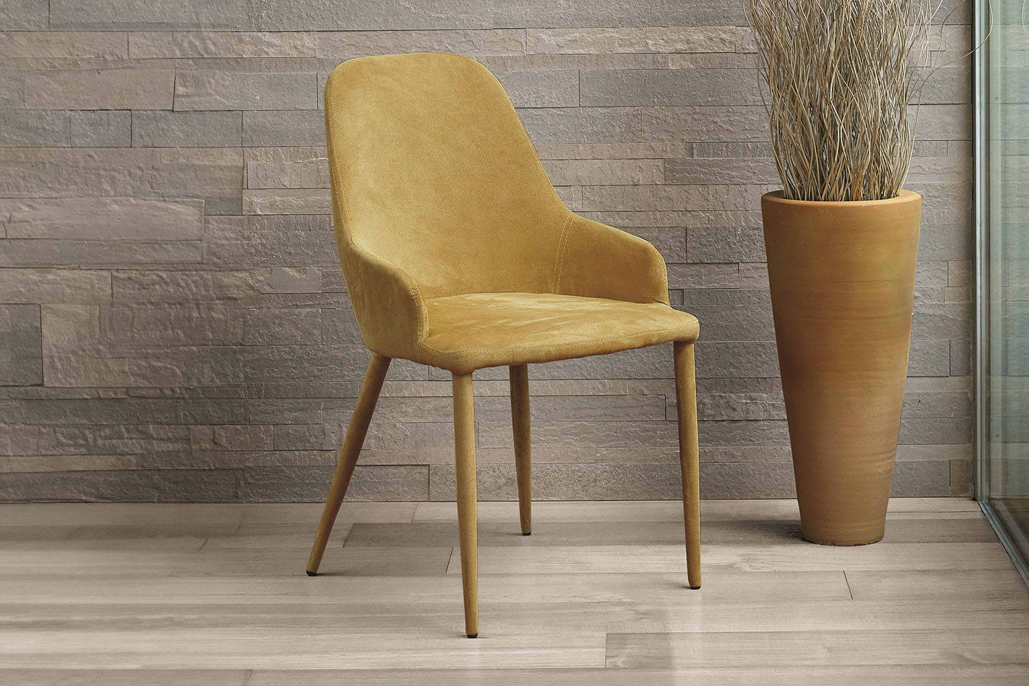 Matilda upholstered dining chair in musturd yellow penny fabric