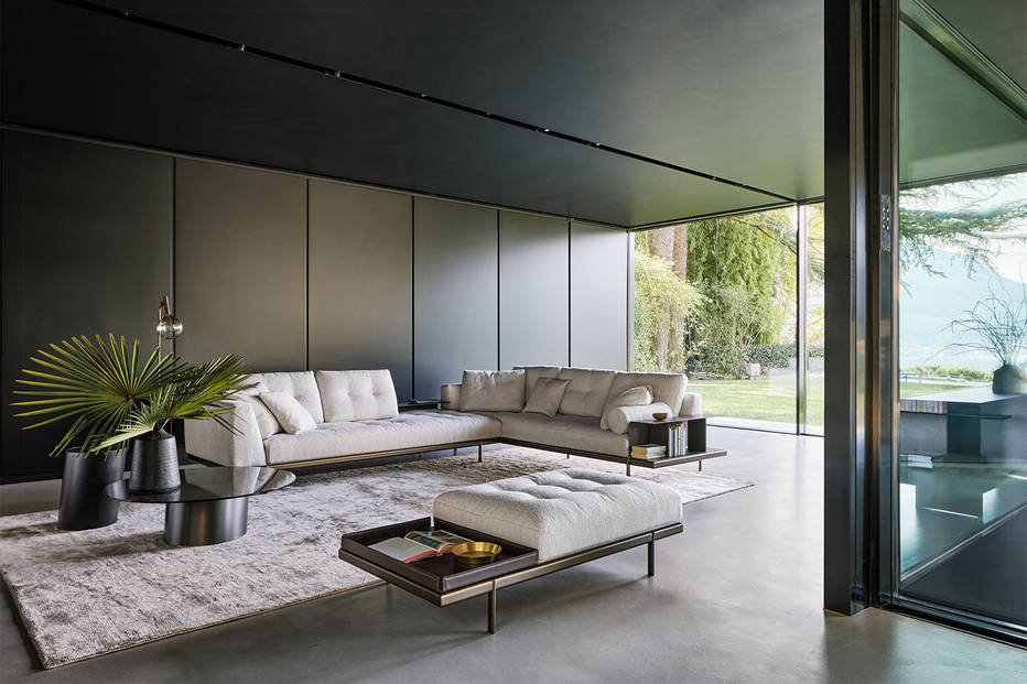 The Maximilian corner sectional sofa with the Maximilian ottoman.