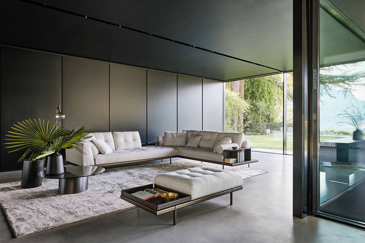 The Maximilian corner sectional sofa with the Maximilian ottoman. The Maximilian corner sectional sofa with the Maximilian ottoman.
