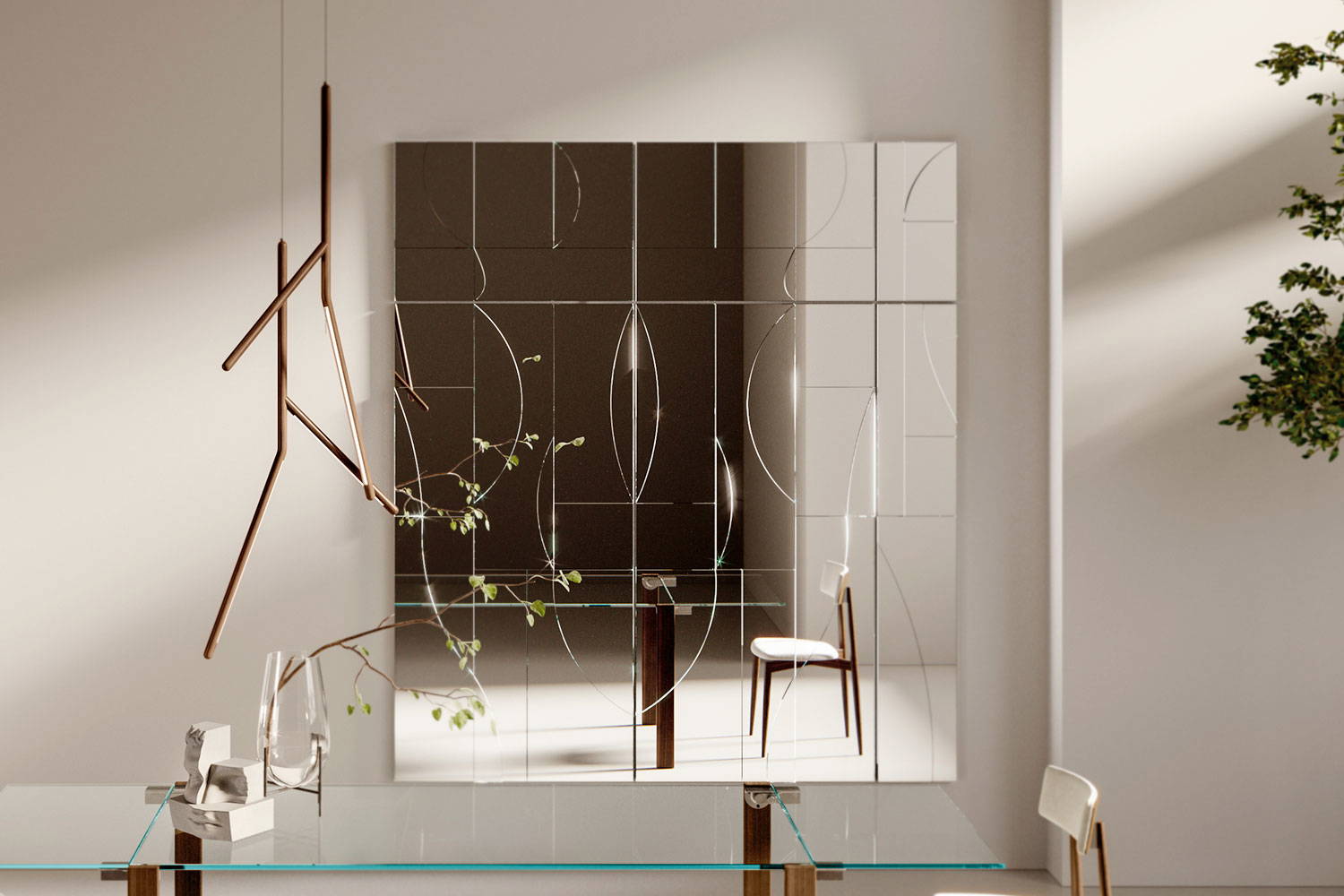 The Maybe mirror composition 5 with a silver mirror finish.