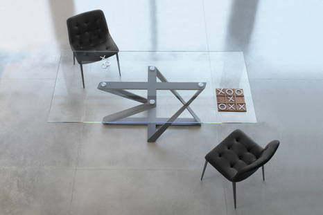 Millennium glass dining table designed by Pocci & Dondoli for Bontempi Casa