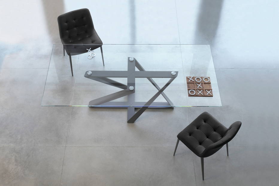 Millennium glass dining table designed by Pocci & Dondoli for Bontempi Casa