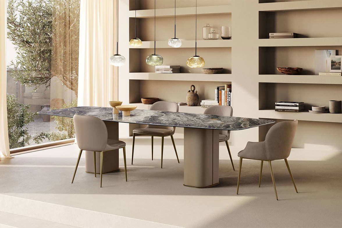 The Milos Double Pedestal Dining Table by Gabriele Ghetti for Gamma Arredamenti The Milos Double Pedestal Dining Table by Gabriele Ghetti for Gamma Arredamenti