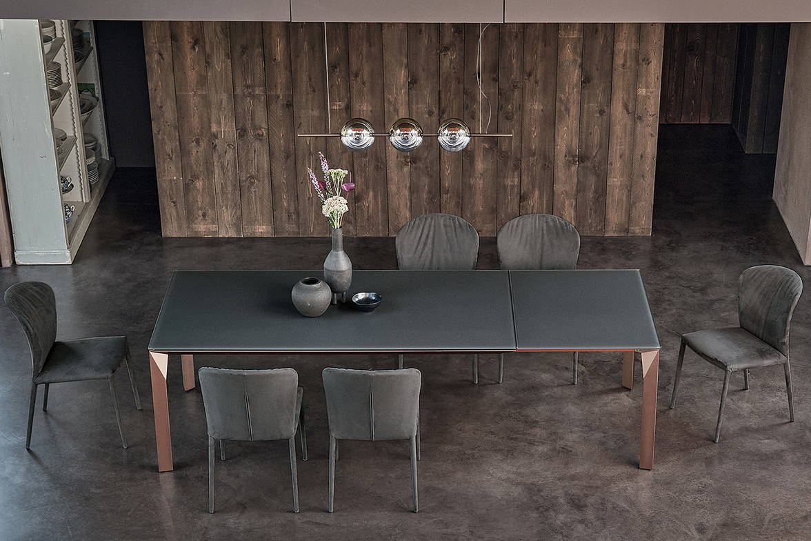 Mirage extension dining table top is available in glass or ceramic Mirage extension dining table top is available in glass or ceramic
