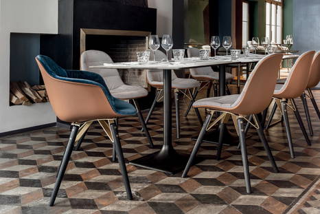 Mood wood upholstered dining chair designed by Pocci & Dondoli for Bontempi Casa