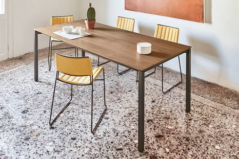 More extension dining table with Slim dining chairs by Midj angled view 