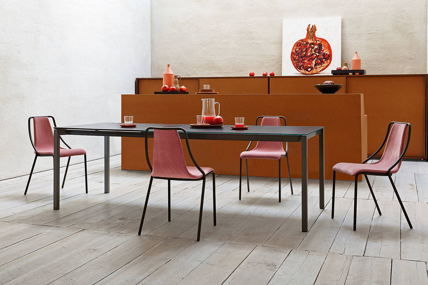 More glass extension dining table with Ola dining chairs by Midj