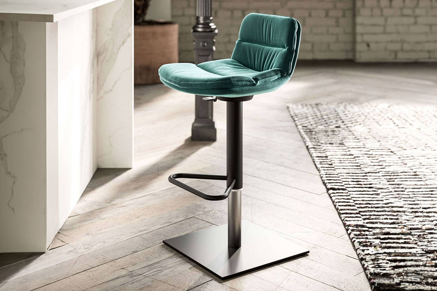 Morris adjustable bar stool with velvet upholstery