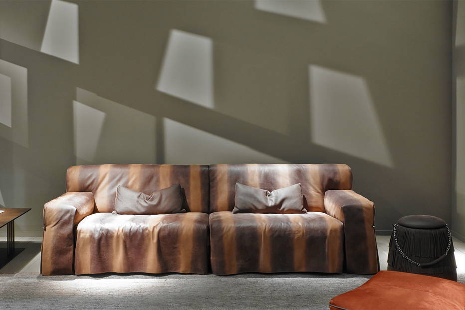 Next sofa by Gamma in Shade H602 leather (multi-tone upholstery available on request)