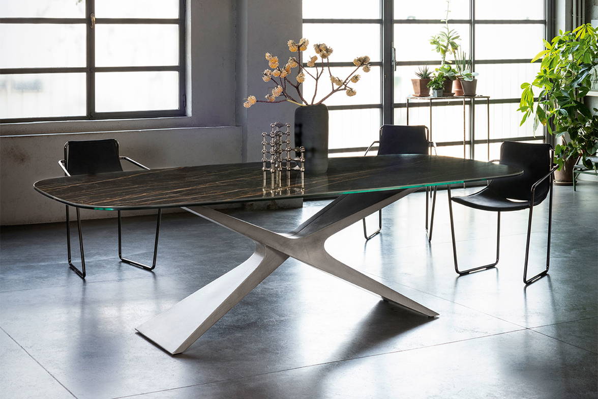 Nexus ceramic dining table with Apelle dining chairs by Midj in a modern dining room Nexus ceramic dining table with Apelle dining chairs by Midj in a modern dining room