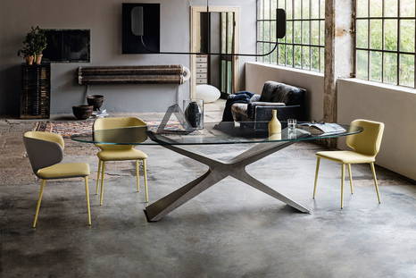 Nexus glass dining table with Wrap dining chairs by Midj