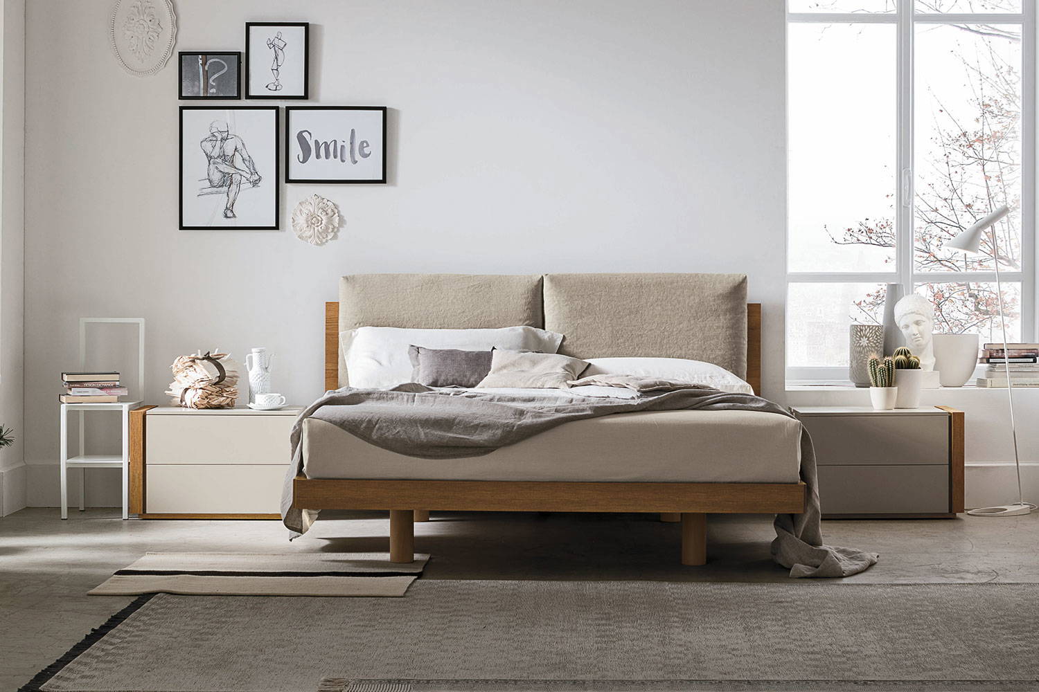 Nikki N02 bed with Capitol nightstands front view