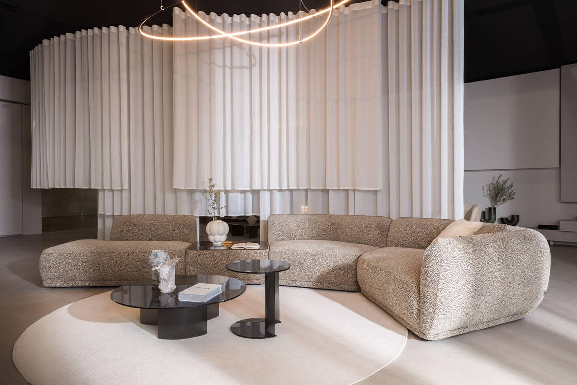 No Mar curved sectional sofa with peninsula with Berger coffee tables. No Mar curved sectional sofa with peninsula with Berger coffee tables.