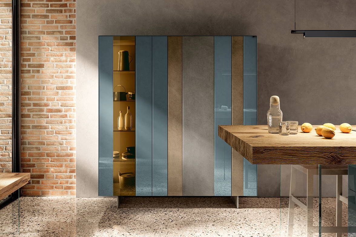 N.O.W. 1389 cupboard by Daniele Lago for Lago in a dining room setting N.O.W. 1389 cupboard by Daniele Lago for Lago in a dining room setting
