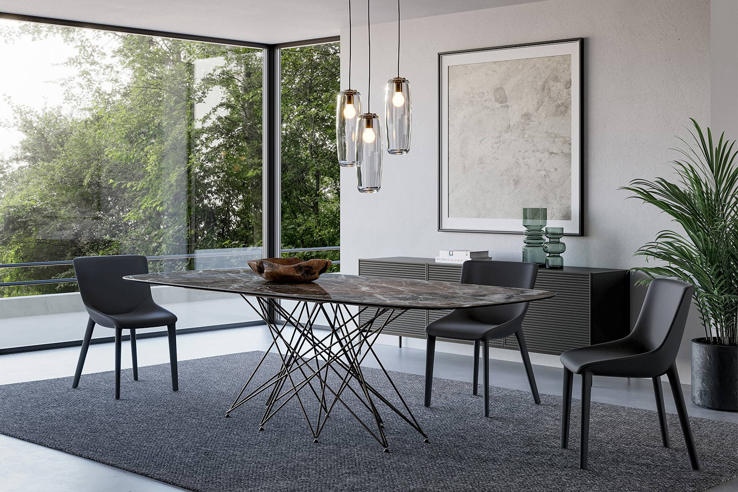 Octa oblong dining table with Artika dining chairs.