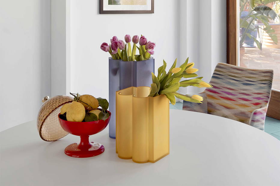 Okra Vases by Kartell, in violet and yellow finishes