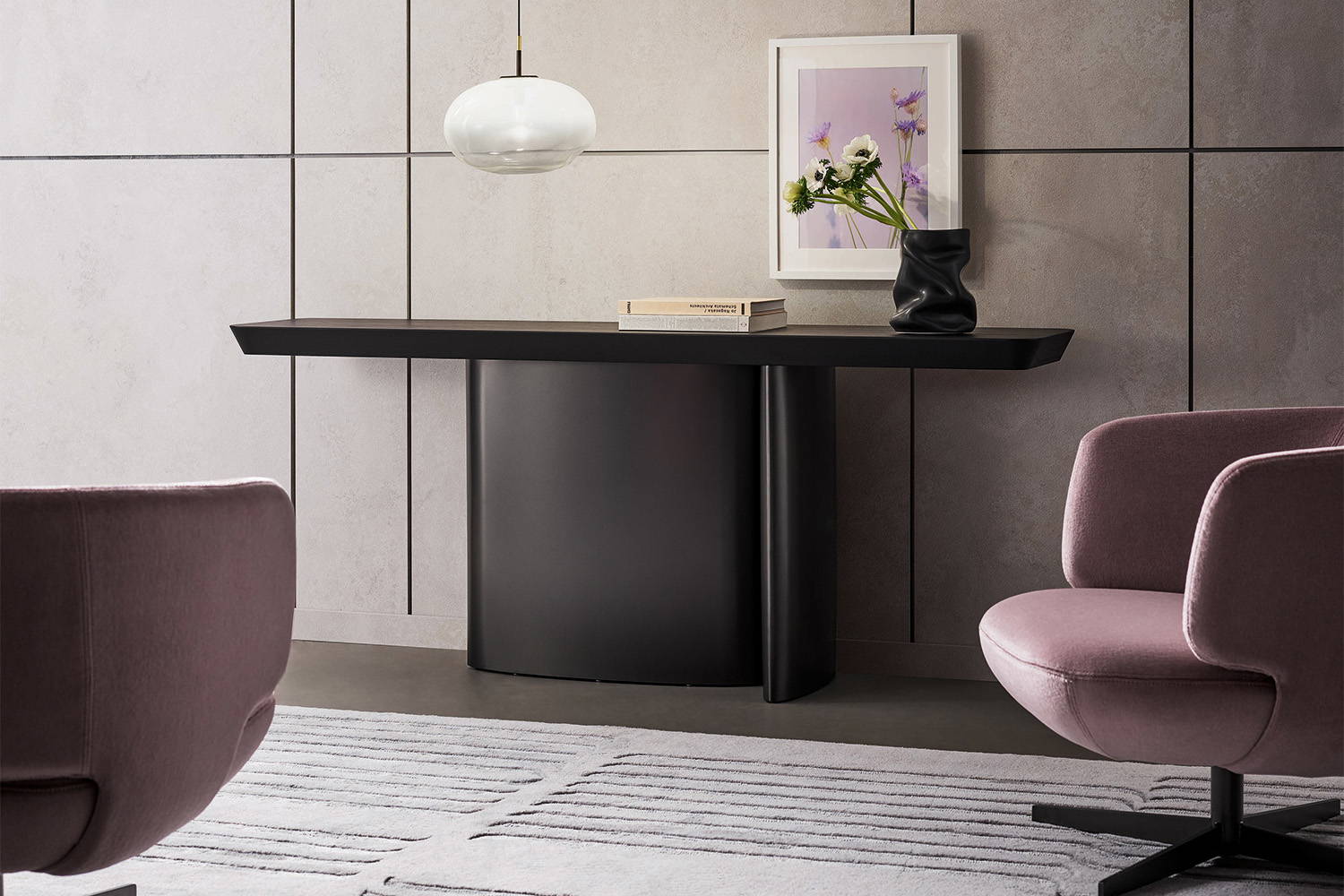 The One console table with a Pepita pendant light.