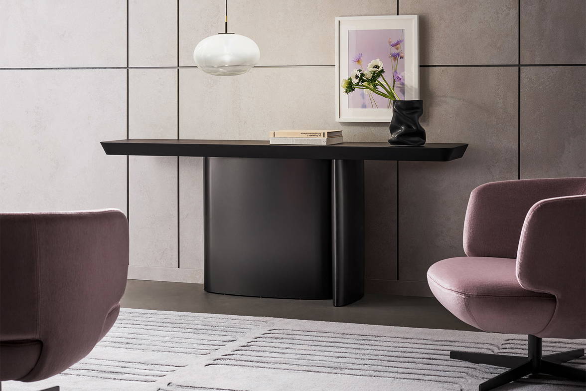 The One console table with a Pepita pendant light. The One console table with a Pepita pendant light.