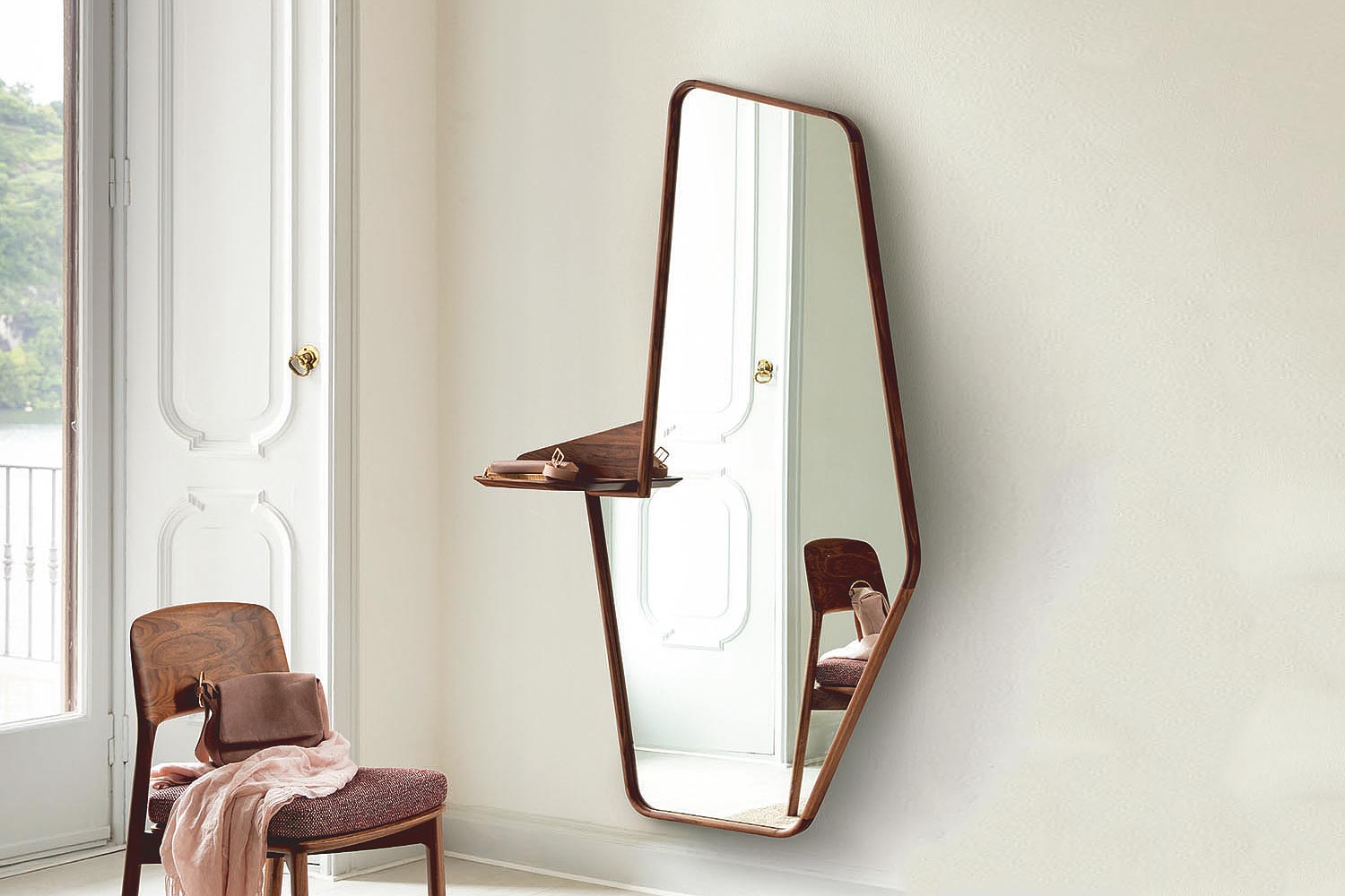 The Ops 3 Mirror with the Emma dining chair.