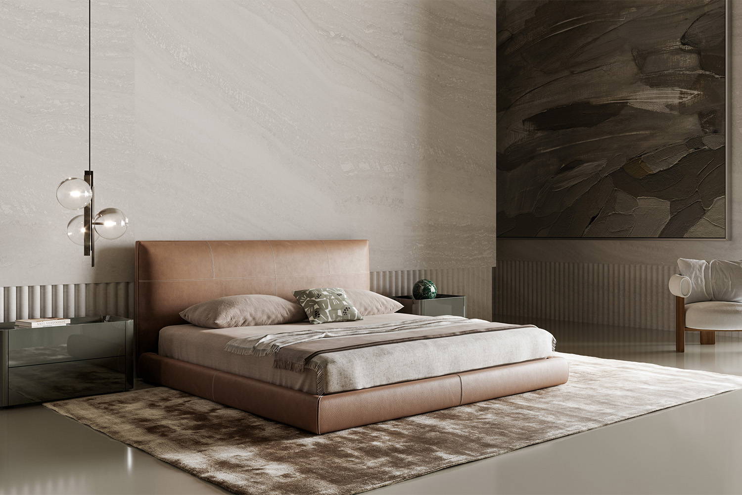 Oris Bed with the Arragan Bedside table and low dresser