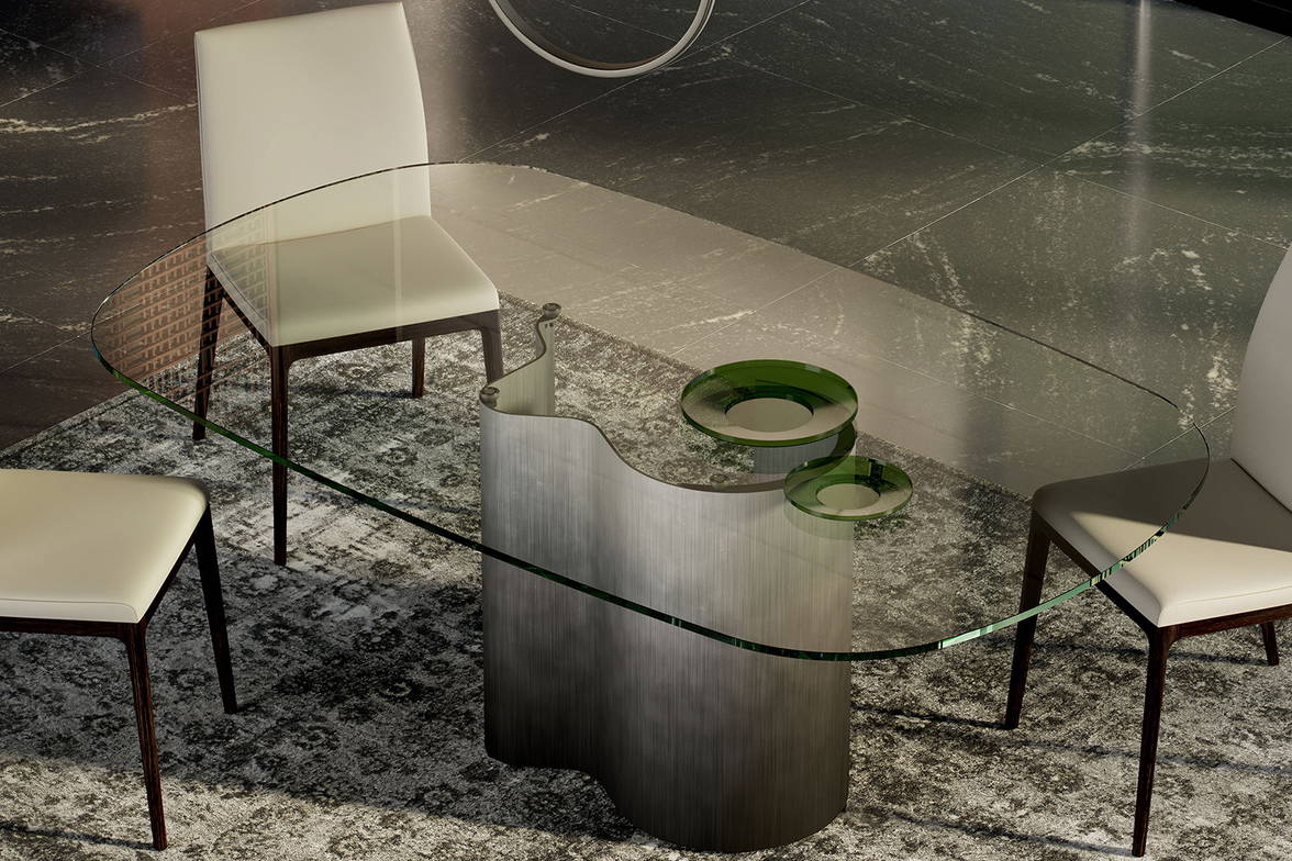 Papelito Glass Dining Table, aerial view Papelito Glass Dining Table, aerial view