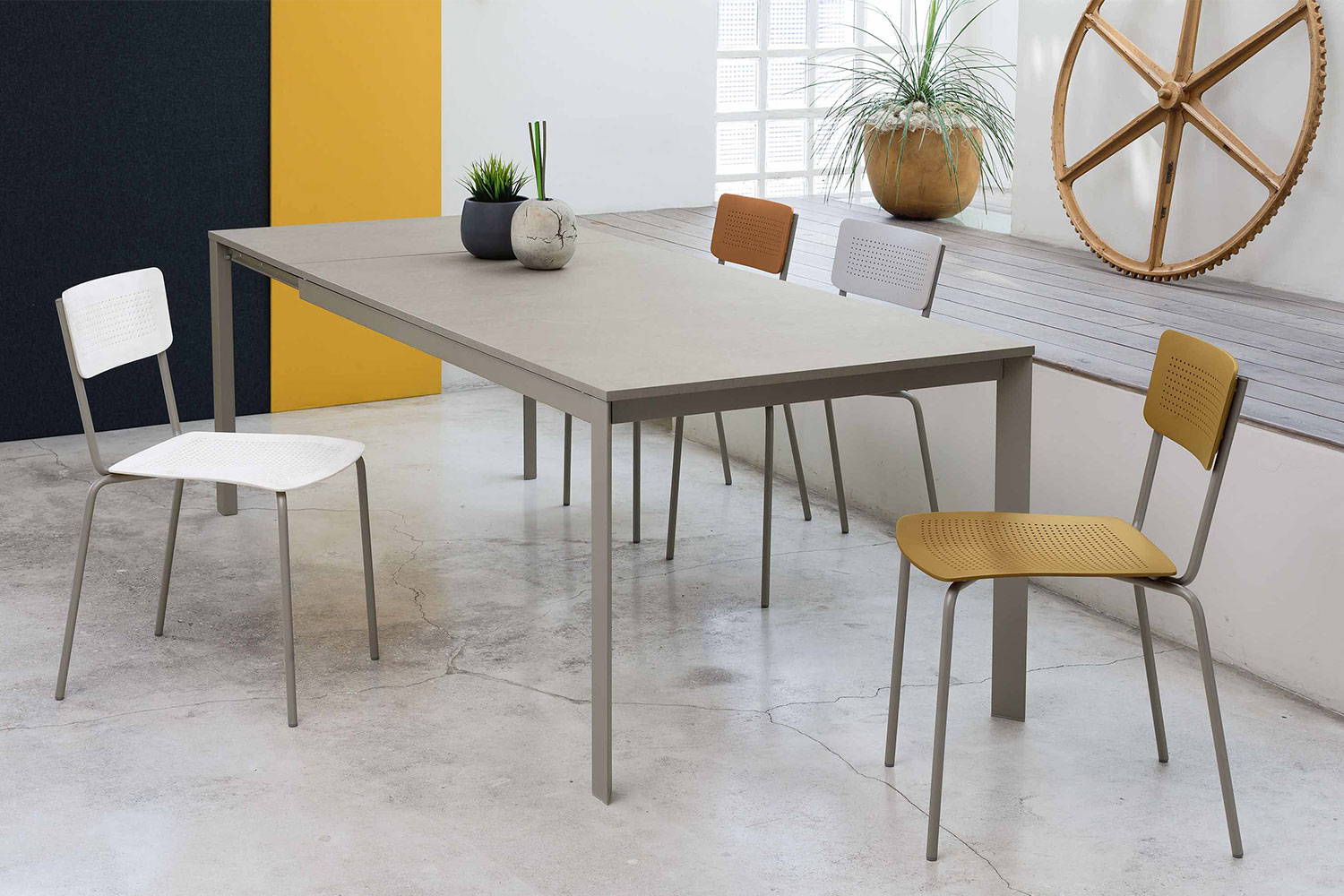 Paris extension dining table with College dining chairs