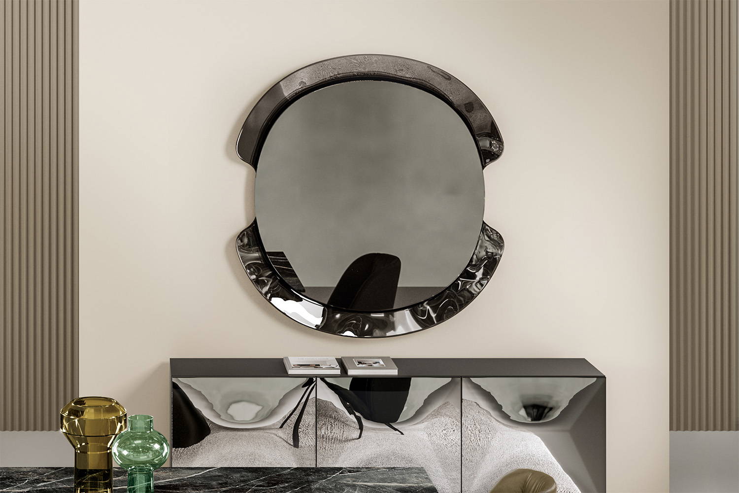 The Peak mirror in smoked grey.