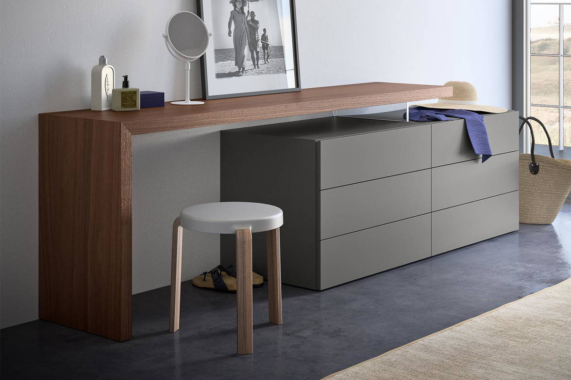 desk with dresser Novogratz Kalissa Dresser/Desk Combo with Wireless Charger, Gray Oak with Black