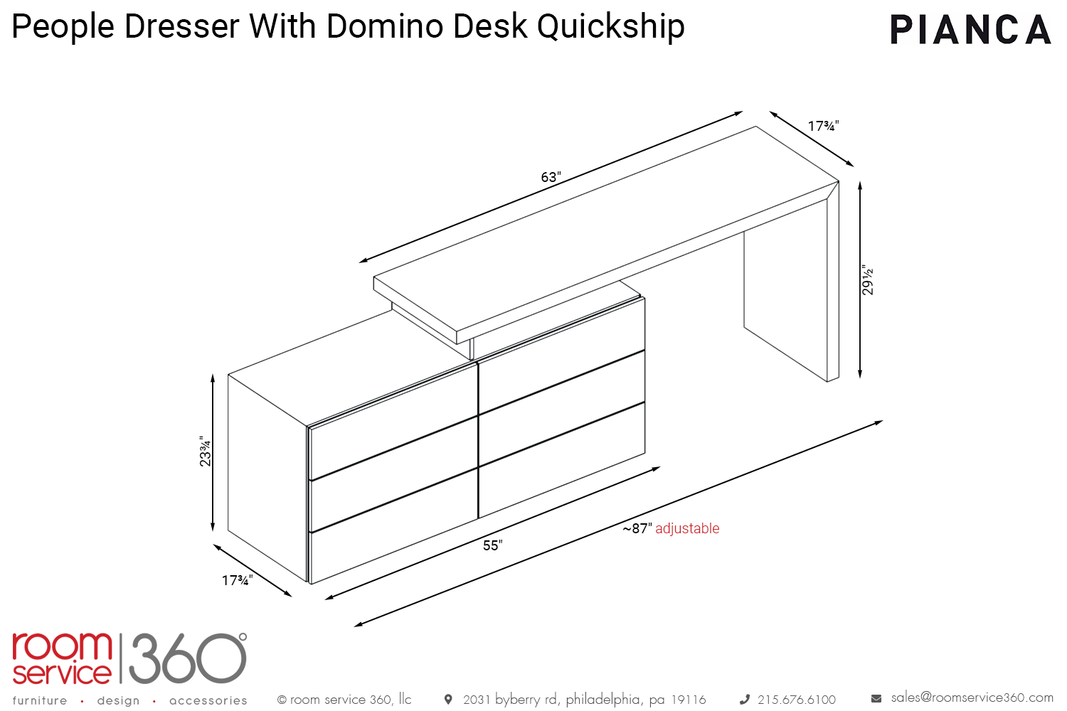 People Dresser With Domino Desk Quickship by Pianca | room service