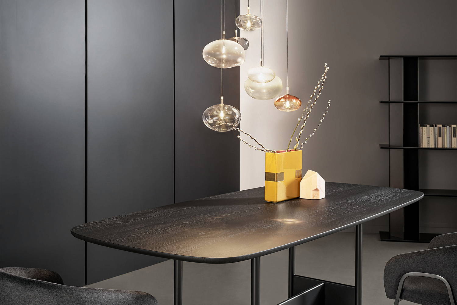The Pepita clustered suspension light over the Canvas dining table.