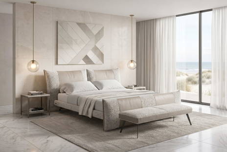 Pepper Night bed and Pepper bench. Two-tone upholstery available on request