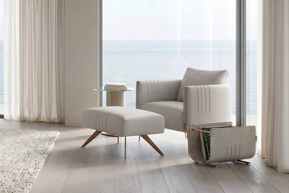 The GMM Philly EV1 Ottoman with the GMM Philly Armchair.