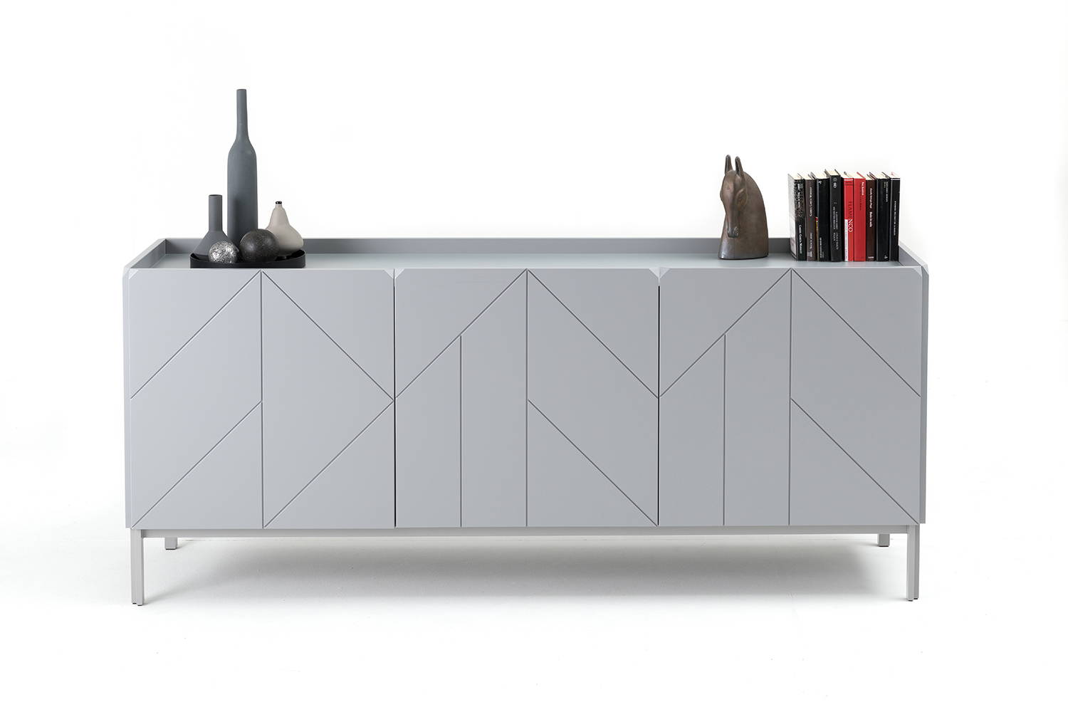 Pica medium sideboard's top is available in ceramic, glass, or wood options