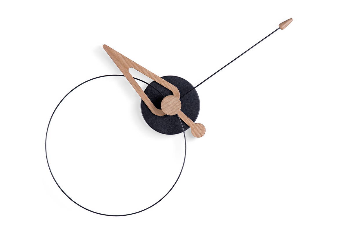 Pico clock with black fiberglass finish and oak wood hands Pico clock with black fiberglass finish and oak wood hands
