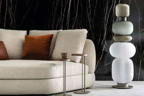 Pigalle Floor Lamp with Craig Sofa and Sting Wood End Tables