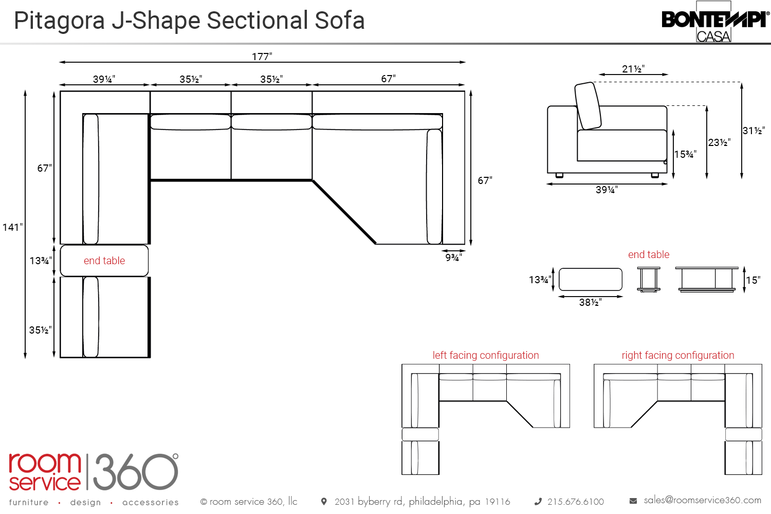 Pitagora J-Shape Sectional Sofa by Bontempi Casa | room service 360°